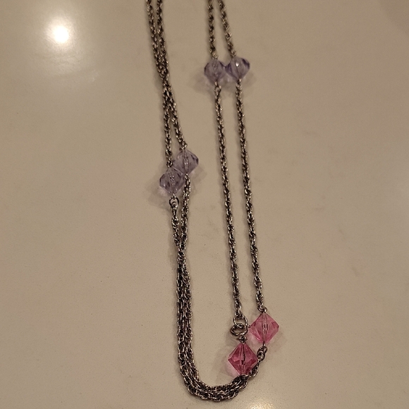26in  Silver Necklace with Pink and Purple Accents - Picture 1 of 5
